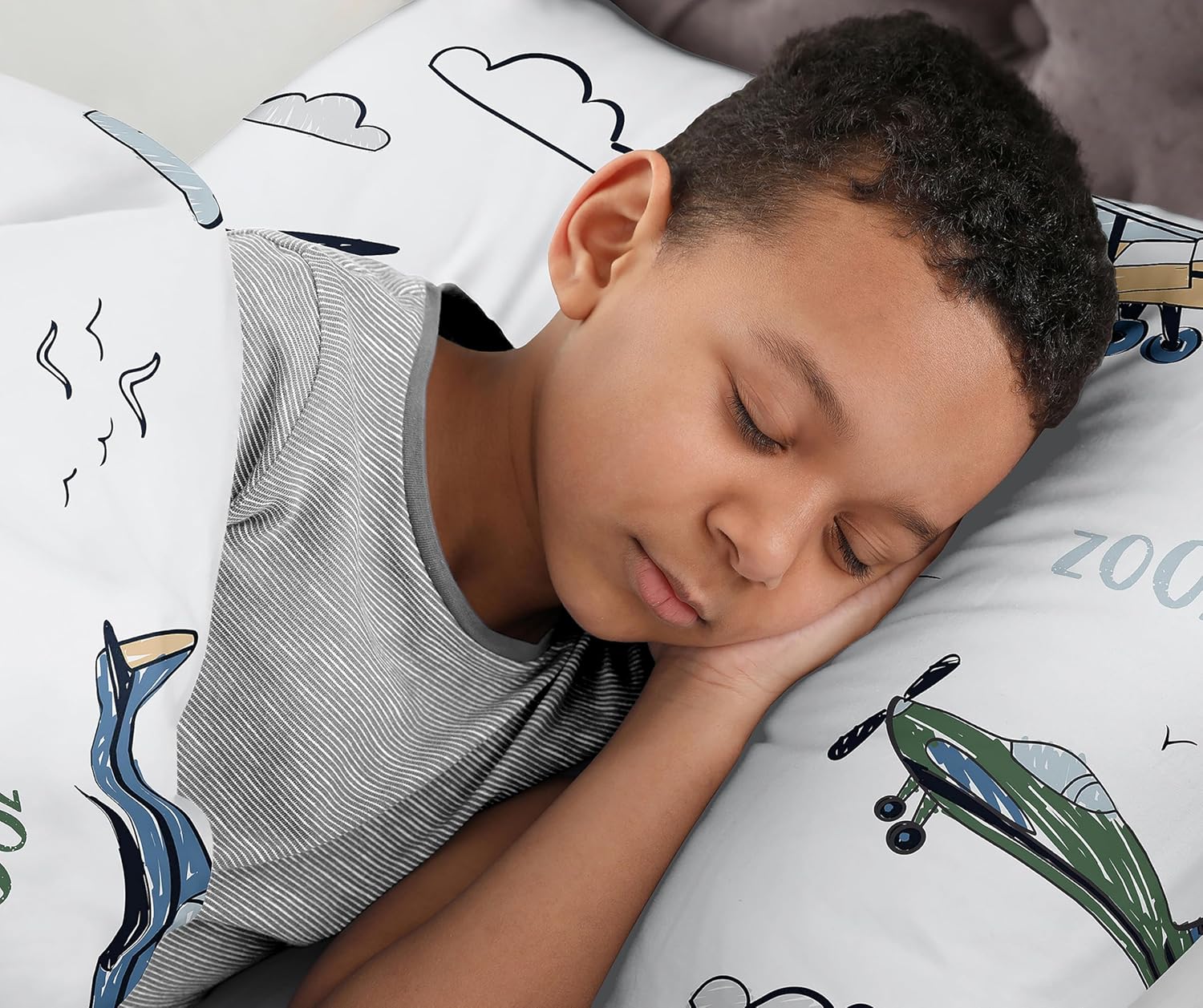 Sweet Jojo Designs Vintage Airplane Boy Queen Comforter Set Full Size Bedding for Kids Teen Adult Bed Room 3pc Grey Green Blue White Yellow Airplanes Air Plane Transportation Clouds Sun Sky Aviator