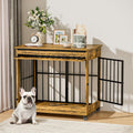 38' Dog Crate Furniture, Double Door Wooden Indoor Dog Kennel Furniture, Decorative Pet Cage End Table with Wheels for Large and Medium Breed Dogs, Size L, Rustic Brown