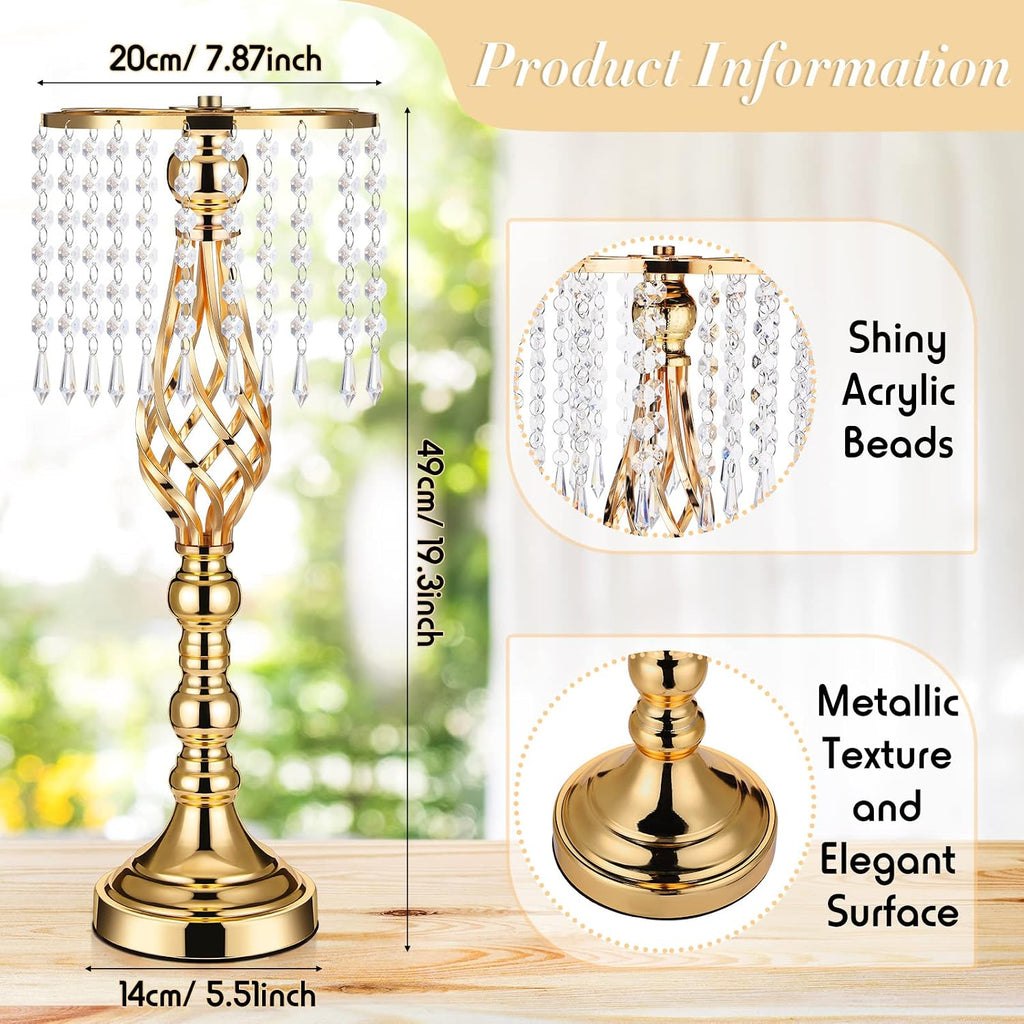 Sieral 15 Pcs Gold Wedding Centerpieces for Table Gold Crystal Flower Stand 19.3 Inch Tall Vase with Chandelier Metal Flower Holders for Wedding Bridal Shower Party Reception Dinner Tabletop Decor