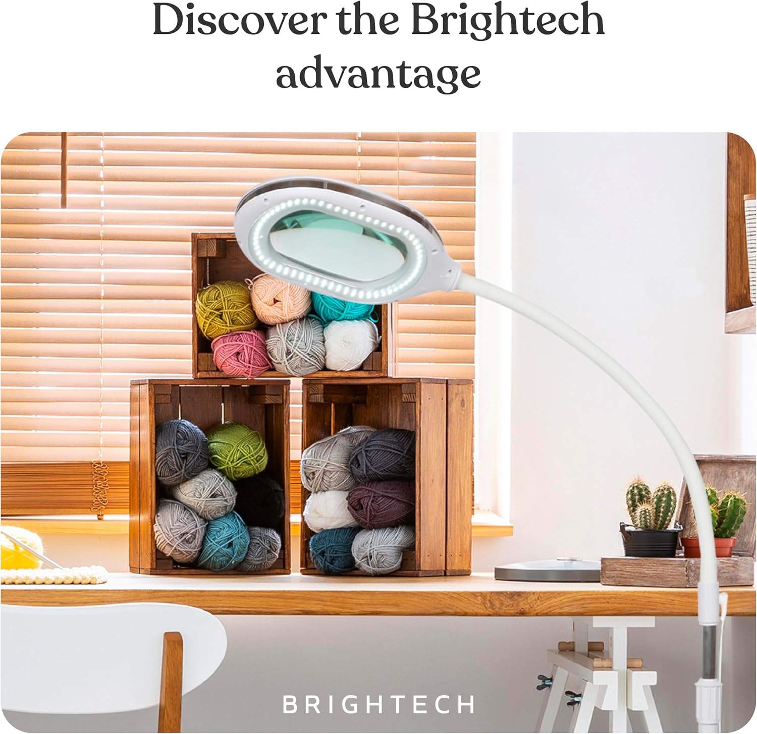 Brightech LightView Pro Magnifying LED Desk Lamp with Light, Hobbies & Reading, Flexibility & Durability Magnifying Floor Lamp, 3 in 1 LED Light Glass Magnifier, Work Light for Pro Uses - White