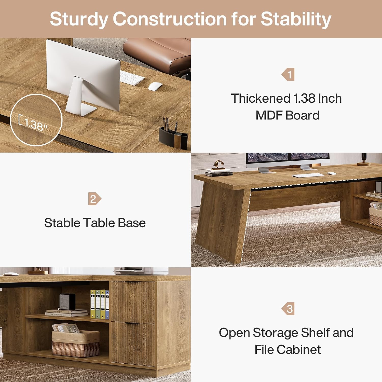 Tribesigns 78-Inch L-Shaped Executive Desk, Large Computer Desk with 2 Drawers and Storage Shelves, Business Furniture Workstation for Home & Office (Light Brown)