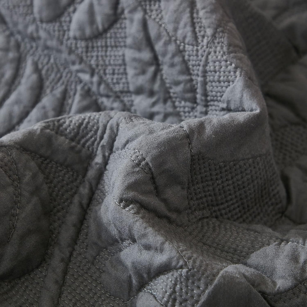 MarCielo 3-Piece 100% Cotton Oversized Bedspread Lightweight Quilt Coverlet Embroidery Farmhouse Bedding Set T0 (Dark Grey, Oversized Queen (100'x106'))