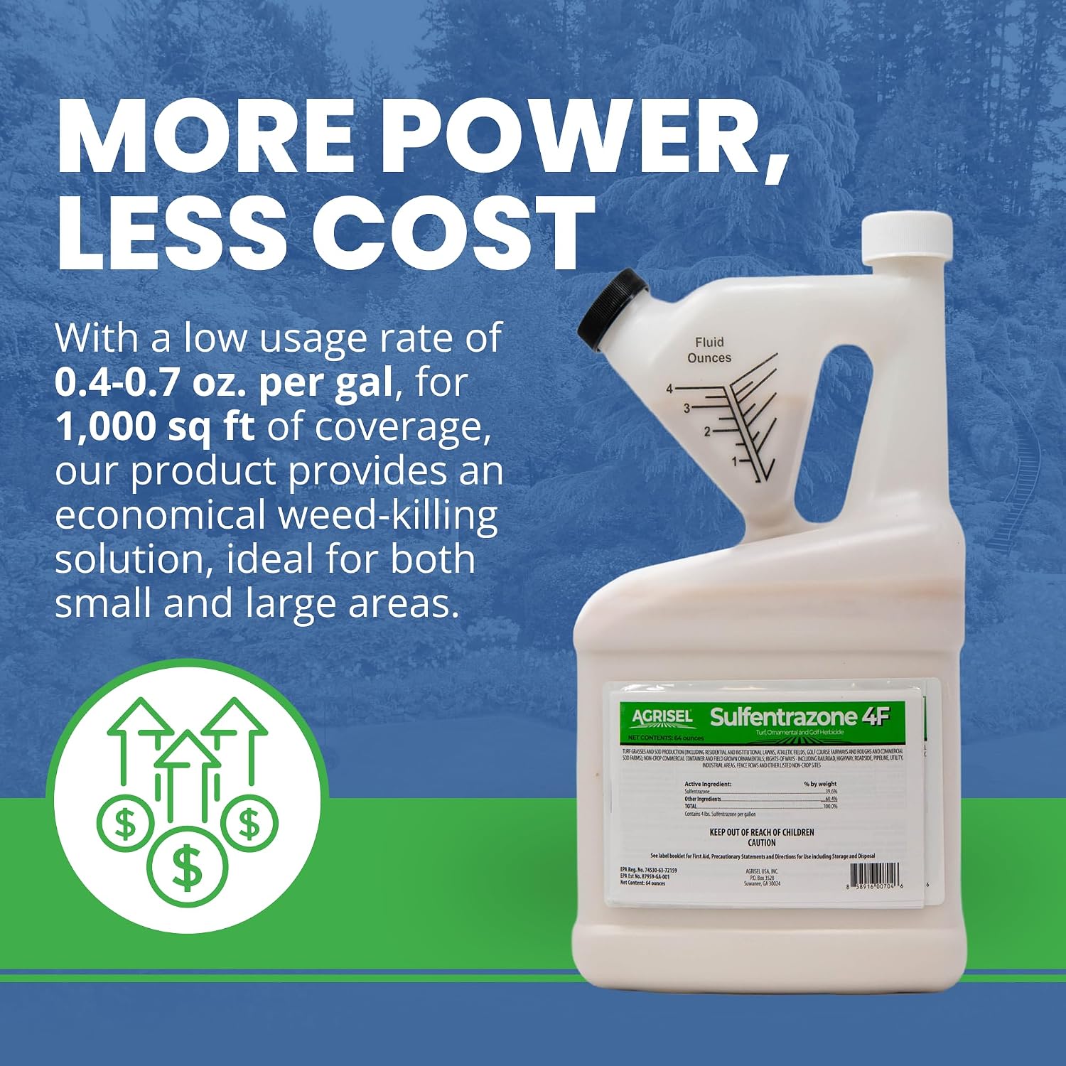 Agrisel Sulfentrazone 4F Weed Killer, Pre-Emergent and Post-Emergent, Broad-Spectrum Control, Stops 100+ Weeds, Pet Safe, Includes 3-Pack of Agrisel Protective Gloves, 64 Ounces