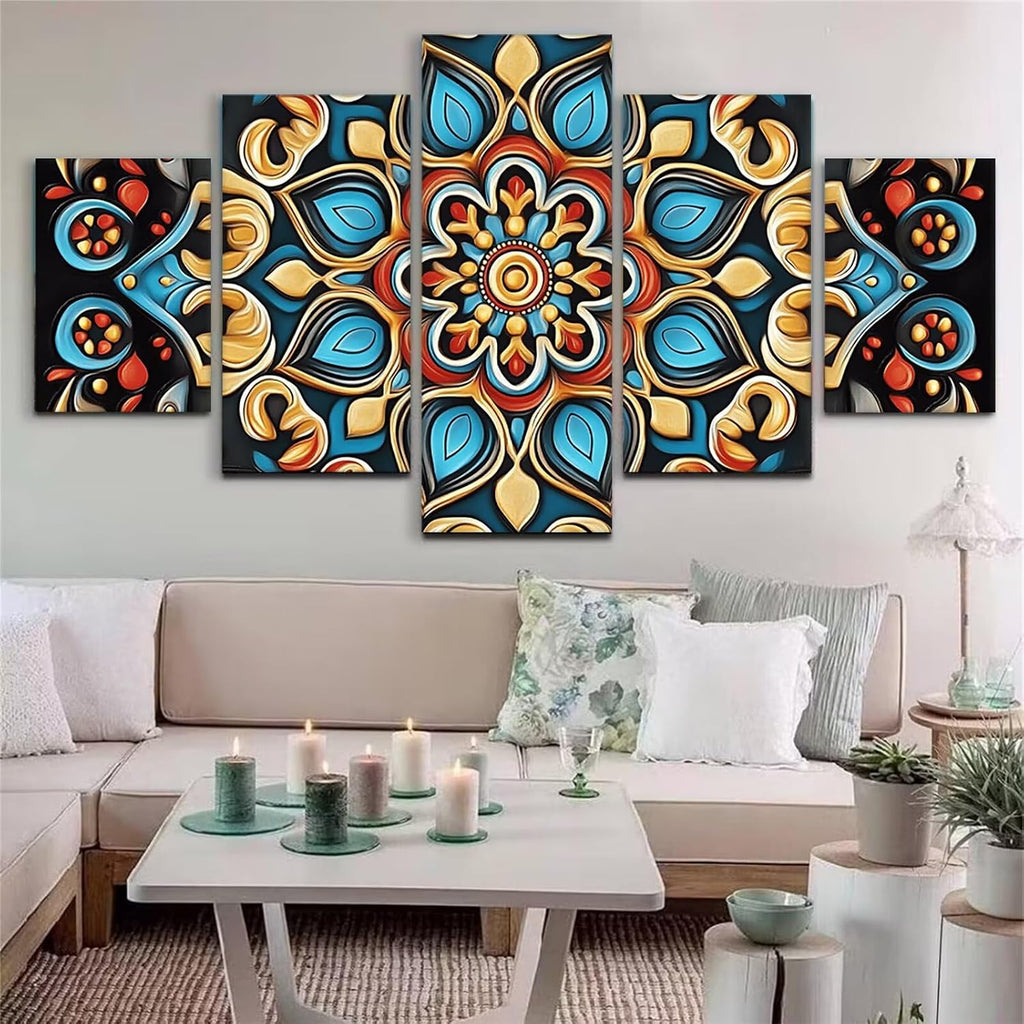 Bohemia Diamond Art 5 Piece Diamond Painting Flower 5D DIY Full Square Drill Dimond Art Paintings Crystal Crafts for Adults Gem Painting for Home Decor, Large Artwork for Wall 48 x 100 Inch, Model228
