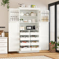 Merax 71' Tall Kitchen Pantry Cabinet with 4 Doors, 2 Door Shelves, 8 Pull-Out Trays and Adjustable Shelf, Freestanding Buffet Cabinet,White (35.5x17.6x70.9inch)