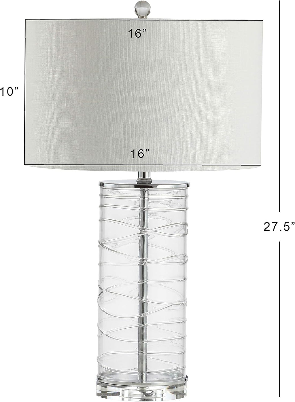 JONATHAN Y 27.5' Clear Modern Fused Glass Table Lamp Set of 2 for Bedroom Living Room, Coastal Nightstand Bedside Lamp with White Linen Shade, LED Bulbs Included (JYL4016B-SET2)