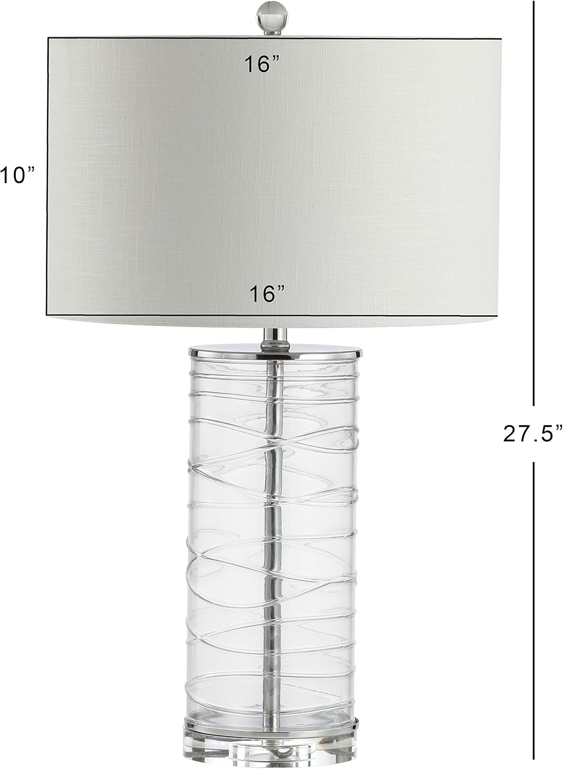 JONATHAN Y 27.5' Clear Modern Fused Glass Table Lamp Set of 2 for Bedroom Living Room, Coastal Nightstand Bedside Lamp with White Linen Shade, LED Bulbs Included (JYL4016B-SET2)