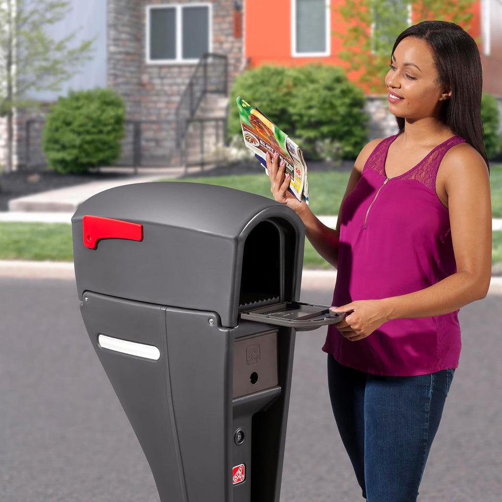 Step2 Mailmaster Streamline Mailbox & Post, Weather Resistant, Large Outdoor Mailboxes, Made of Durable Plastic, Easy to Install, Flag Included, Gray
