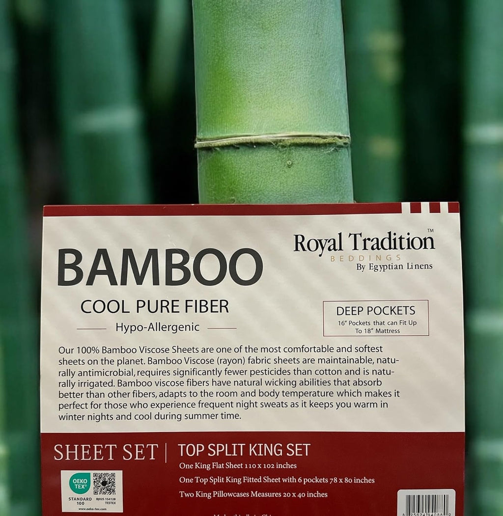 Royal Tradition Viscose from Bamboo Bed Sheets, Top Split King, Solid Sage, Super Soft and Cool 4PC Sheet Set