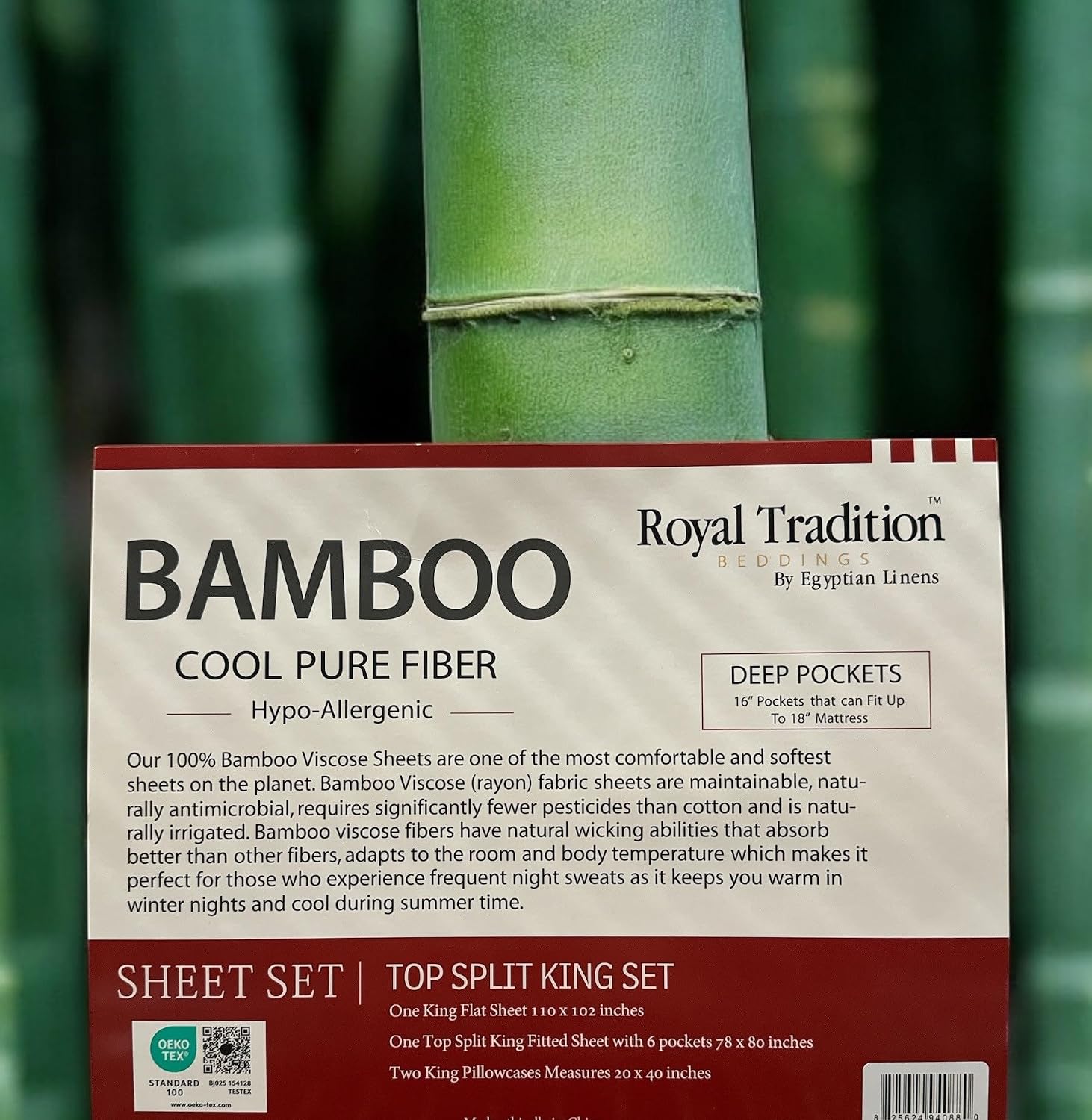 Royal Tradition Viscose from Bamboo Bed Sheets, Top Split King, Solid Sage, Super Soft and Cool 4PC Sheet Set