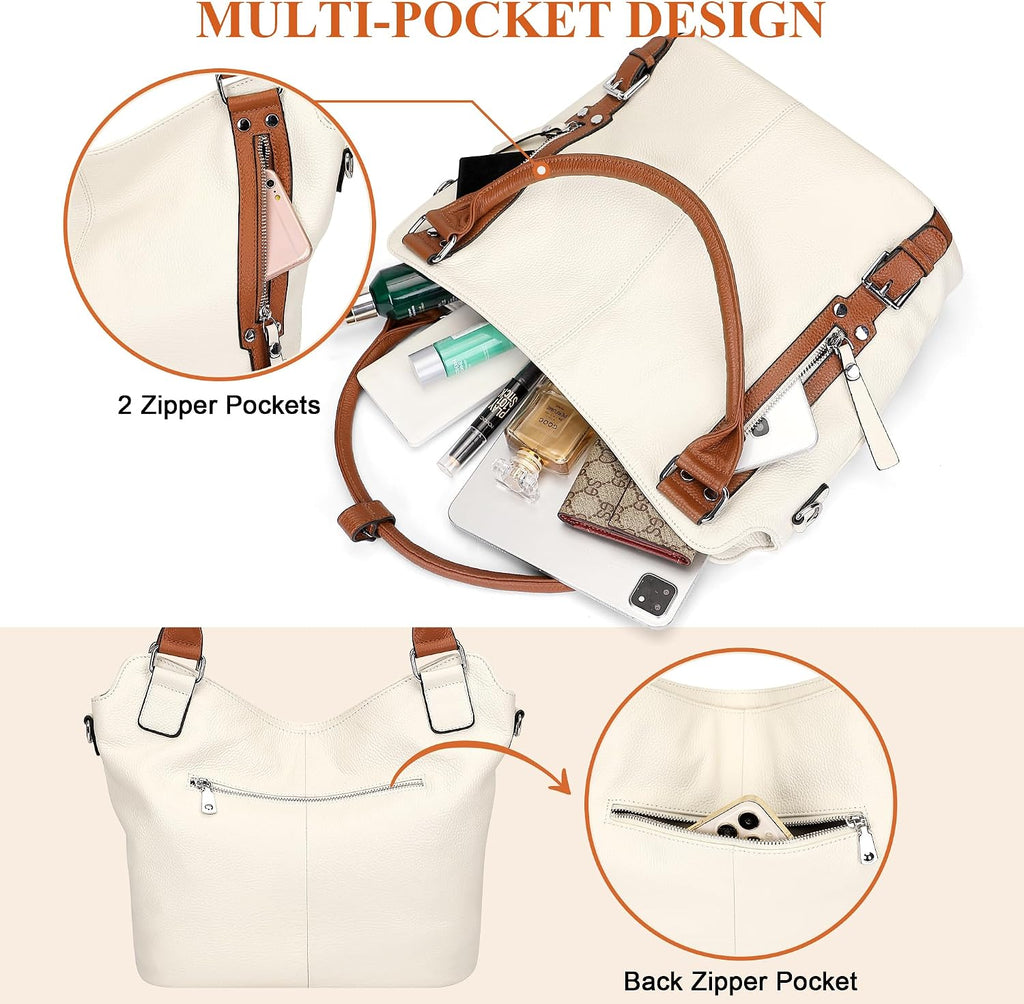 Over Earth Genuine Leather Handbags for Women Hobo Shoulder Bags Ladies Tote Bag