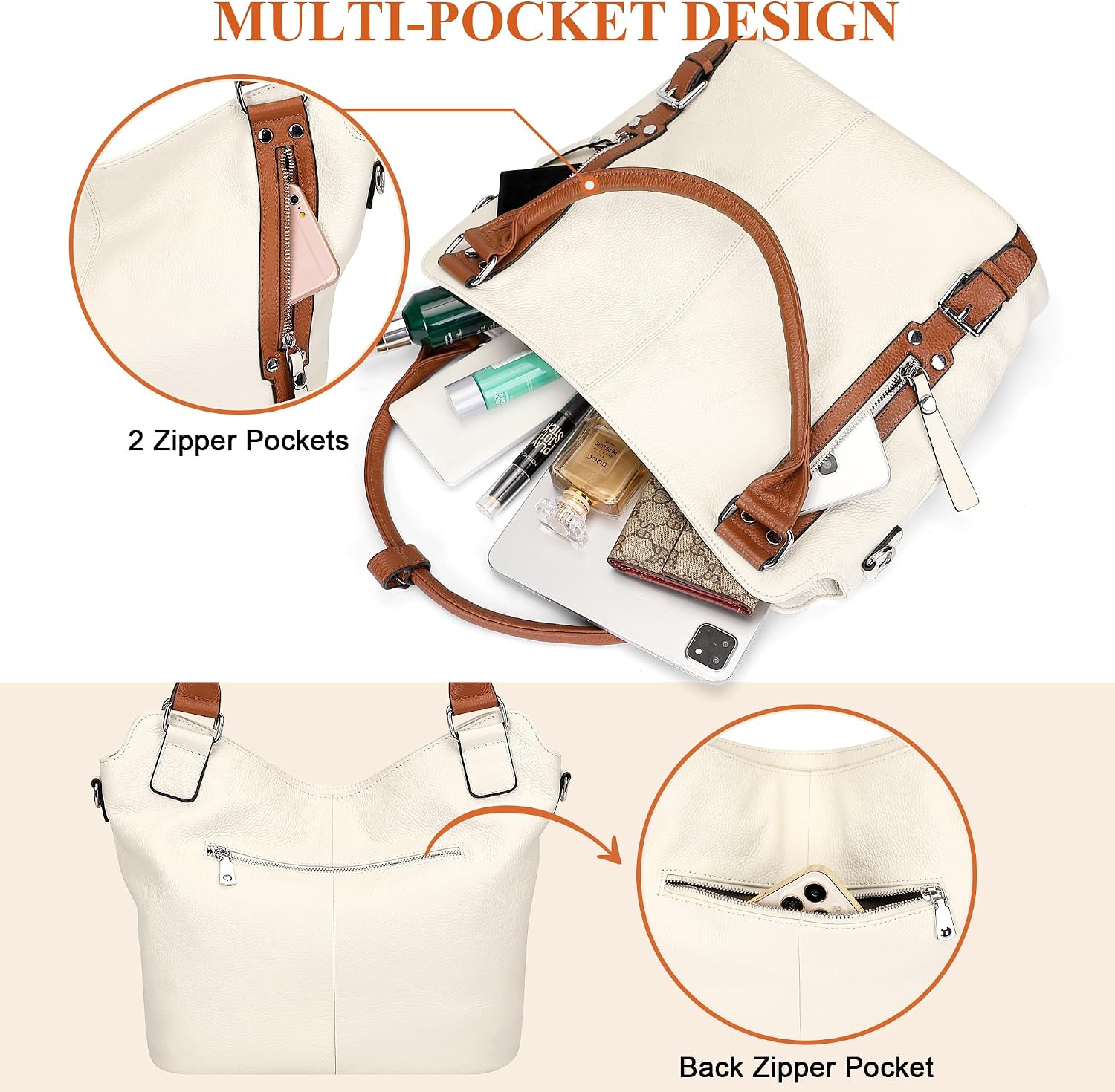 Over Earth Genuine Leather Handbags for Women Hobo Shoulder Bags Ladies Tote Bag