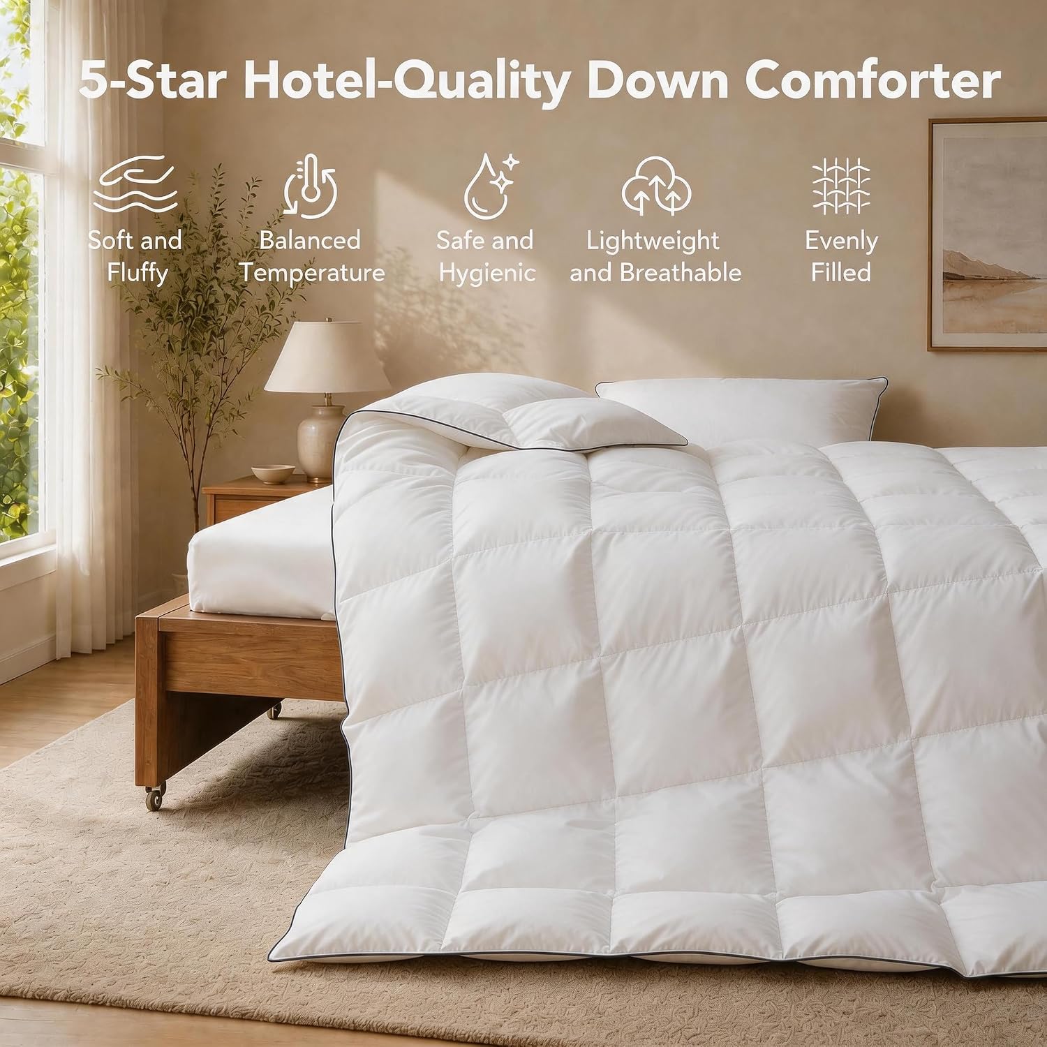 Lightweight Feather Down Fiber Comforters Oversize King,Summer Duvet Insert for Hot Sleepers,Hypoallergenic Soft Breathable Comforter with 8 Tabs,Hotel Luxury Mellow Sleep Comforter for All Seasons