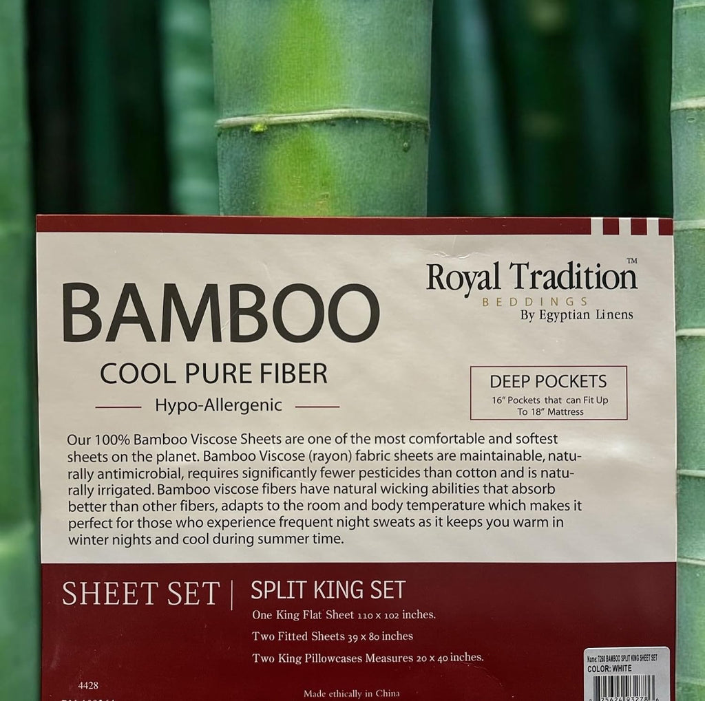 Royal Tradition Viscose from Bamboo Bed Sheets, Split-King, Solid Sage, Super Soft and Cool 5PC Sheet Set