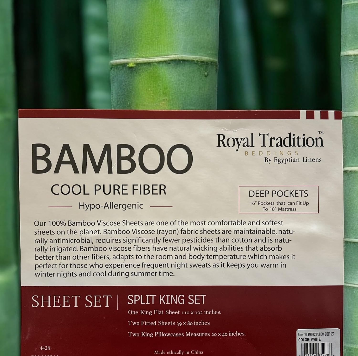 Royal Tradition Viscose from Bamboo Bed Sheets, Split-King, Solid Sage, Super Soft and Cool 5PC Sheet Set