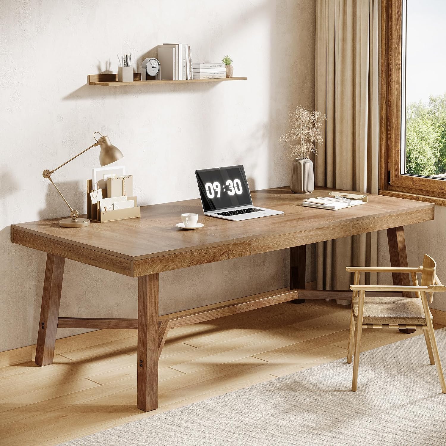 Tribesigns 71-Inch Executive Desk, Farmhouse Office Computer Desk with Sturdy Leg Structure, Rectangular Writing Table Business Furniture for Home Office, Natural