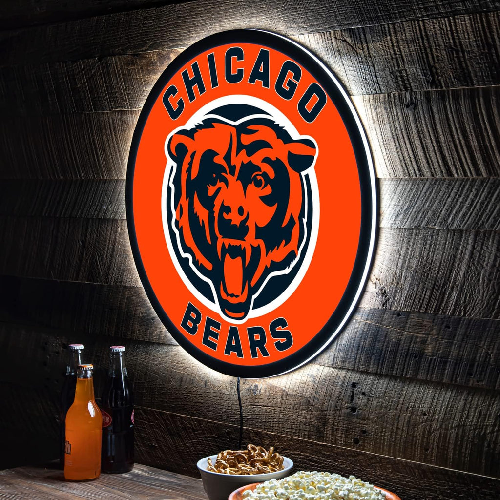 Team Sports America Evergreen NFL Chicago Bears | Ultra-Thin LED Light Wall Sign Decor | 23 Inch Round | Made in the USA