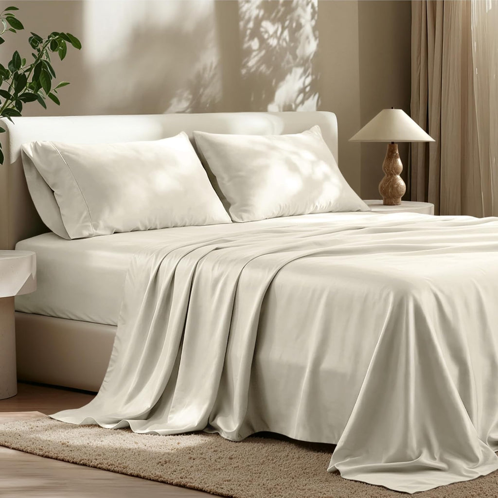 Bare Home Lyocell Tencel Sheet Set - Queen Size - 4 Piece Set - Derived from Eucalyptus - All-Season - Ultra Soft - Deep Pocket (Queen, Natural)