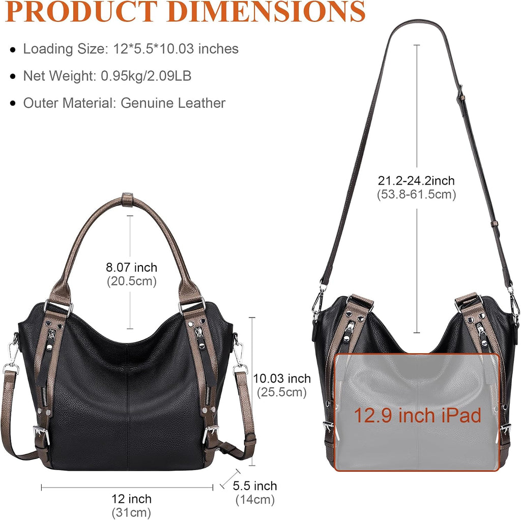Over Earth Genuine Leather Handbags for Women Hobo Shoulder Bags Ladies Tote Bag
