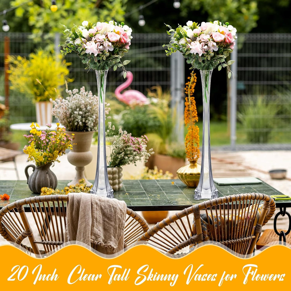 Inbagi 16 pcs Eiffel Tower Vase Bulk for Centerpieces 20 Inch Clear Tall Skinny Vases Long Glass Flower Stand Floral Container for Wedding Flower Arrangement Living Room Home Table Decorations