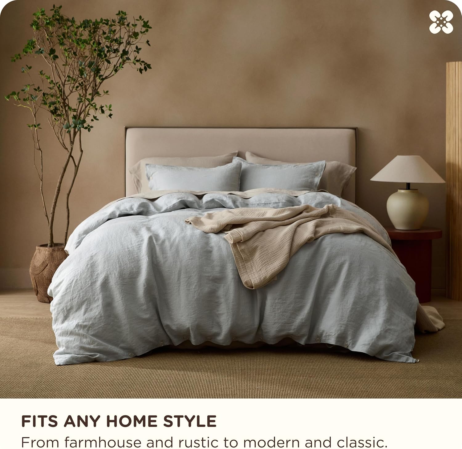 Bedsure 100% Linen Duvet Cover Queen Size, Washed 170 GMS European Flax-Linen, Soft 3pcs Bedding Set with Button Closure for Farmhouse, PureWoven Texture & Breathable for Hot Sleeper, Linen, Queen