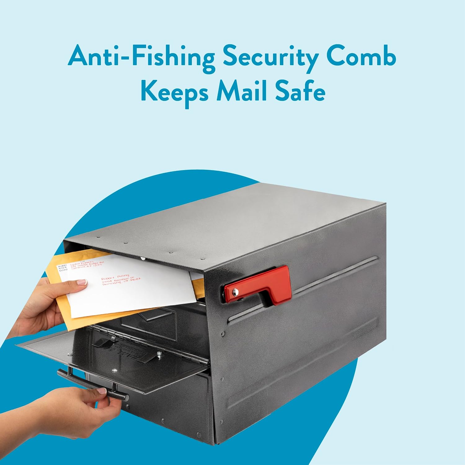 Architectural Mailboxes Oasis® Eclipse™ Secure, Locking USPS Approved Heavy Duty, Anti-Fish Steel Metal Post Mounted Mail Box for Outside, Pewter, Large Curbside Mailbox with Magnetic Latch