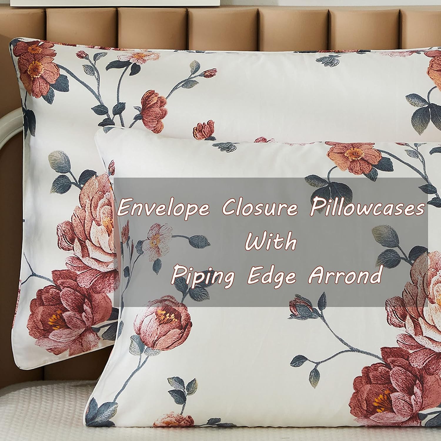 FADFAY Sheets Set Queen Shabby Beige Floral Bedding Elegant Peony Sheets Set Vintage Flower Bedding Collections Soft 100% Egyptian Cotton 800 Thread Count Deep Pocket Fitted Sheet, 4Pcs-Queen Size