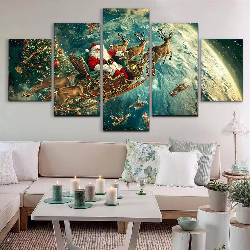 Christmas Diamond Art 5 Piece Diamond Painting Elk 5D DIY Full Square Drill Dimond Art Paintings Rhinestones Crafts for Adults Gem Painting for Home Decor, Large Artwork for Wall 44 x 90 Inch,Model192