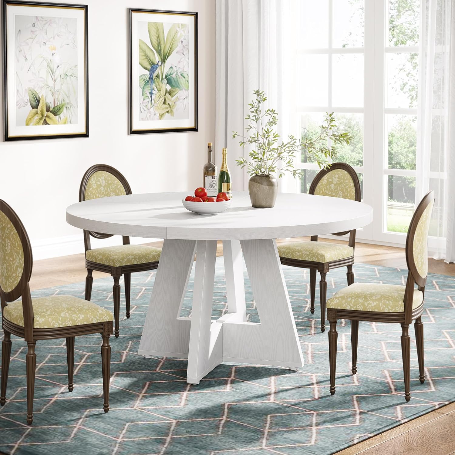 Tribesigns Farmhouse Dining Table, 47 Inch Round Dinner Table for 4, Rustic Round Dining Room Table for Home Dining Room Living Room (White)