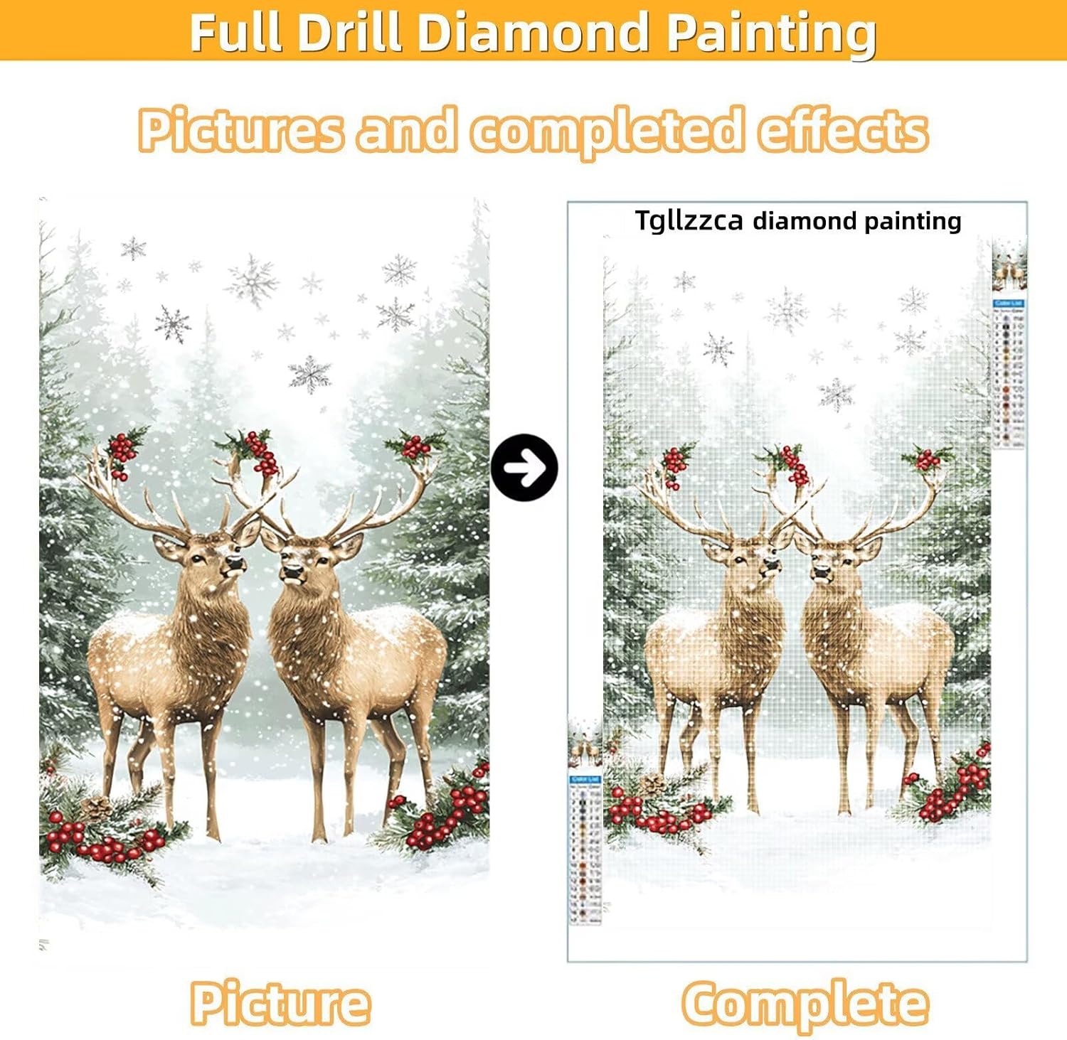 Diamond Art Kits for Adults Deer Diamond Painting Kits, 5D Square Snow Full Drill Dimond Art Paintings Crystal Rhinestones Crafts for Adults for Gift Home Wall Decor, Large Size 36 x 72 Inch, Model978
