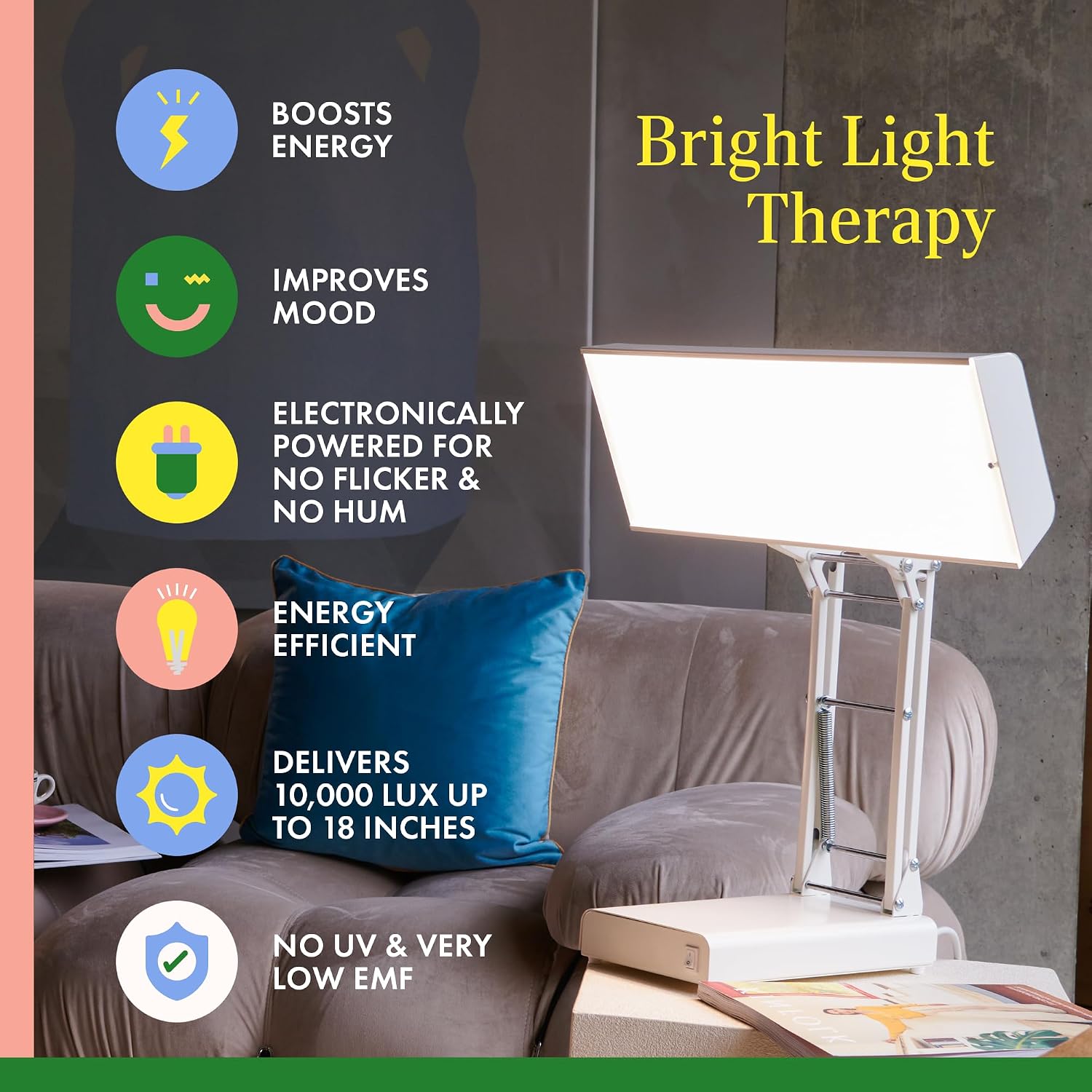 Northern Light Technologies NLT Adjustable Light Therapy Lamp - 10000 Lux Full Spectrum Light for Natural Mood and Energy Enhancement, Beige