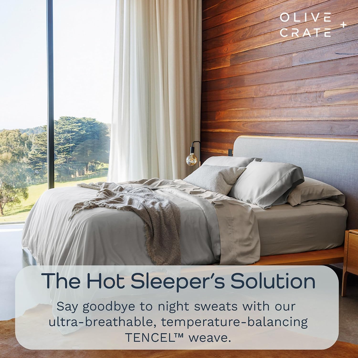 Olive + Crate Tencel Lyocell Eucalyptus Queen Size Sheet Set - Cooling Tencel Sheets for Hot Sleepers with 18 Inch Deep Pocket Fit - Gray Mist 4-Piece Set