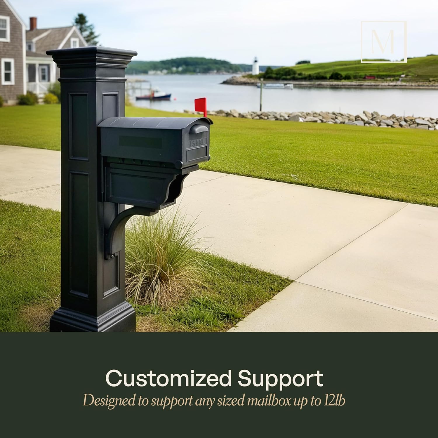Mayne Inc. Liberty Single Arm Mail Post - Black - 31in L x 14in W x 64in H - Liberty Post & Arm, Hardware Kit (5805-B)