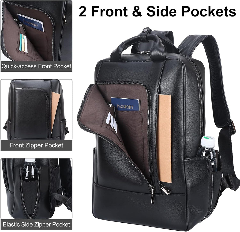 TIDING Genuine Leather 15.6 Inch Laptop Business Backpack for Men & Women, Professional Work Casual Daypack Waterproof Travel Outdoor Bag