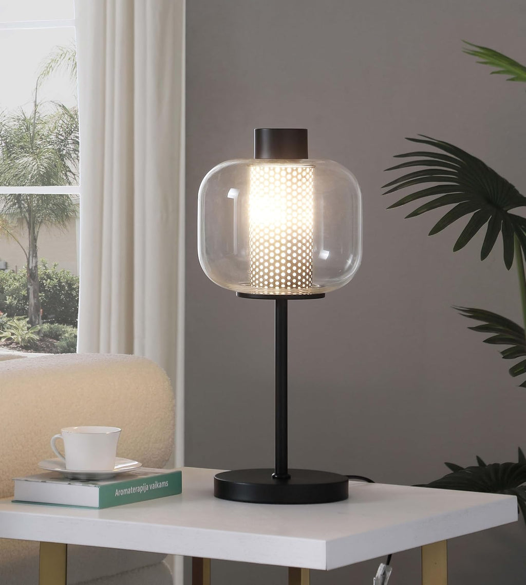 Coaster Home Furnishings - Ingrid - Metal and Glass - 22-Inch Table Lamp with Clear Glass Shade, Metal Mesh Column, and LED Bulb - Bedroom, Living Room, Home Office - Black - 920211