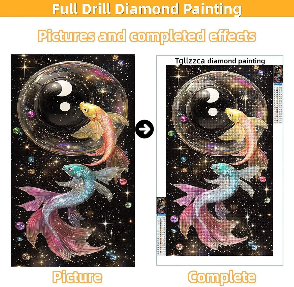 Diamond Art Kits for Adults Fish Diamond Painting Kits, 5D Round Dream Full Drill Dimond Art Paintings Crystal Rhinestones Crafts for Adults for Gift Home Wall Decor, Large Size 36 x 72 Inch, Model657