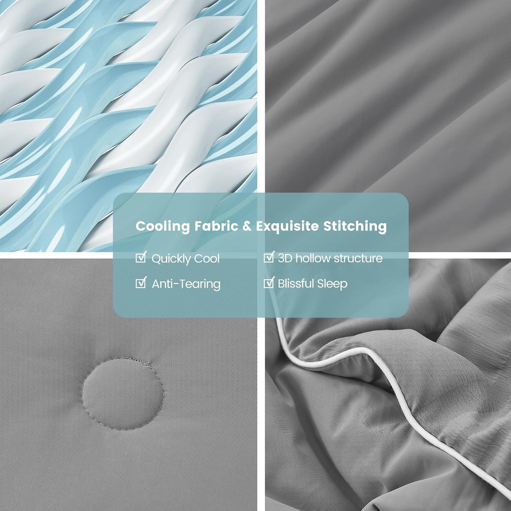 Cozy Bliss Seersucker Cooling Comforter King Size, Q-Max 0.45 Reversible Lightweight Cooling Blanket, Breathable Silk Smooth Summer Bedding Quilt for Hot Sleepers Night Sweats Dark Grey