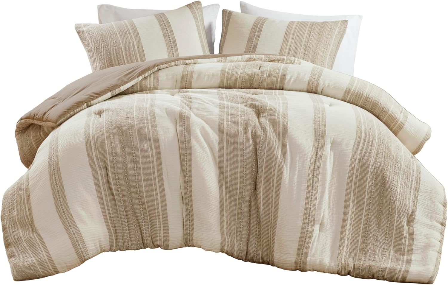 Woolrich King Comforter Set Cotton Striped, Oversized Comforter, All Season Down Alternative Overfilled King Size Comforter, Mesa, King/Cal K Tan 3 Piece