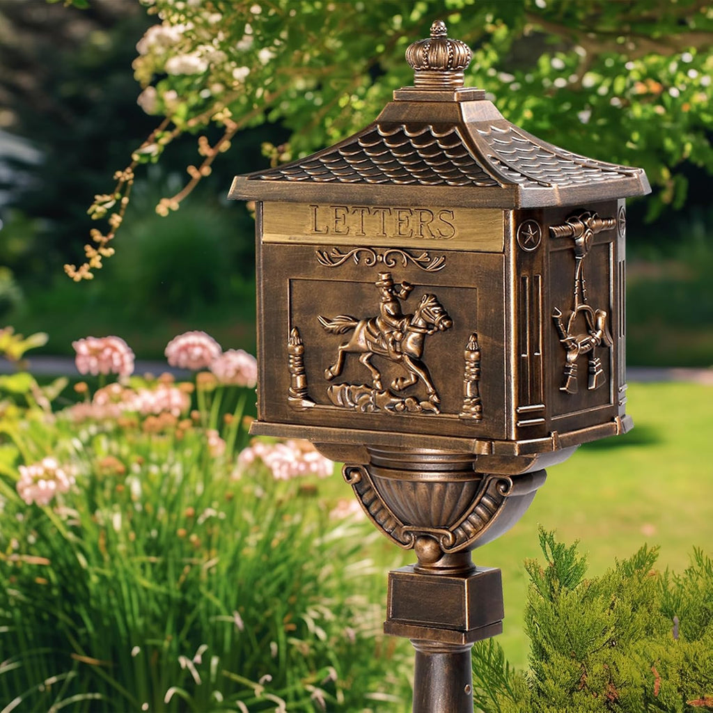 Outvita Cast Aluminum Mailbox, Locking Residential Mailboxes for Outside with Keys, Rust-Proof Large Security Postal Mailbox (Bronze)