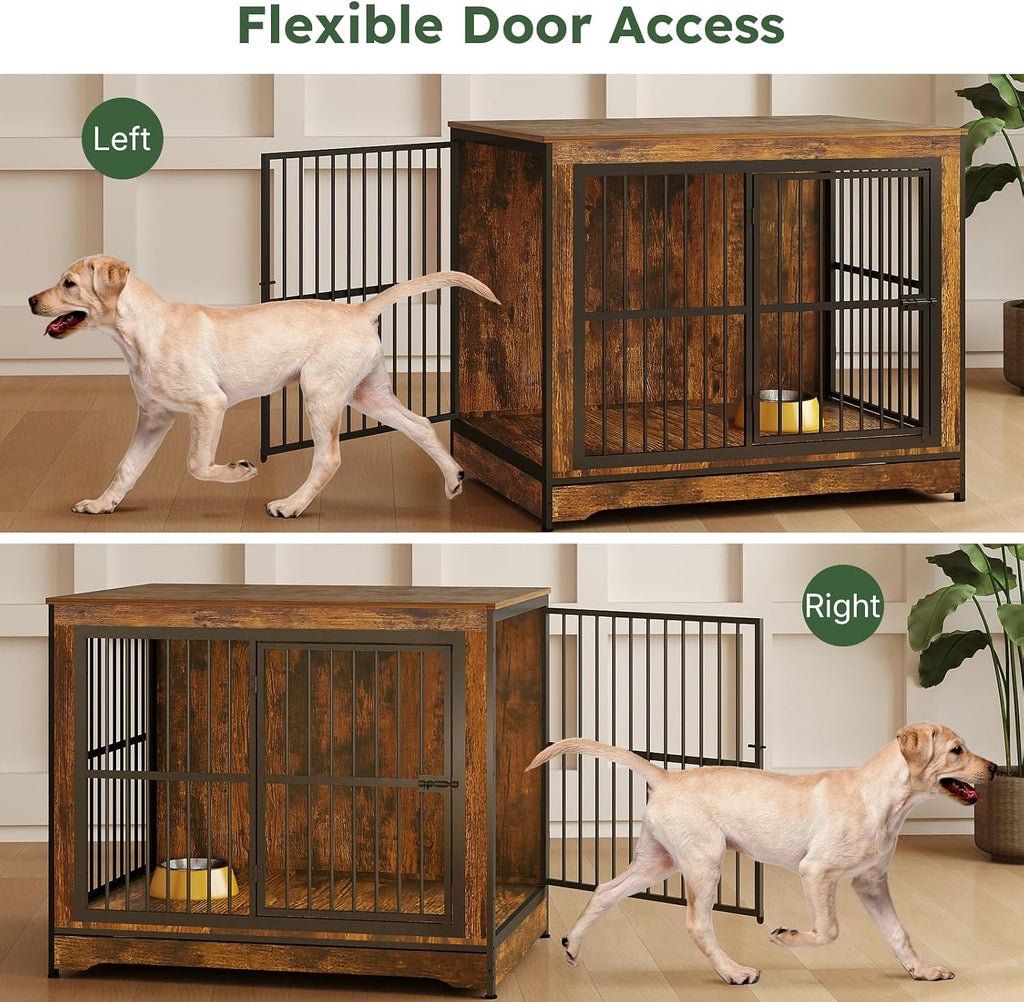 Yafylly 42 in Dog Crate, XL Dog Crate Furniture with 3 Doors, Wooden Dog Furniture Crate for Medium Dogs Large Breed, Heavy Duty Dogs Kennel End Table, Multiple Units Can be Combined or Stacked