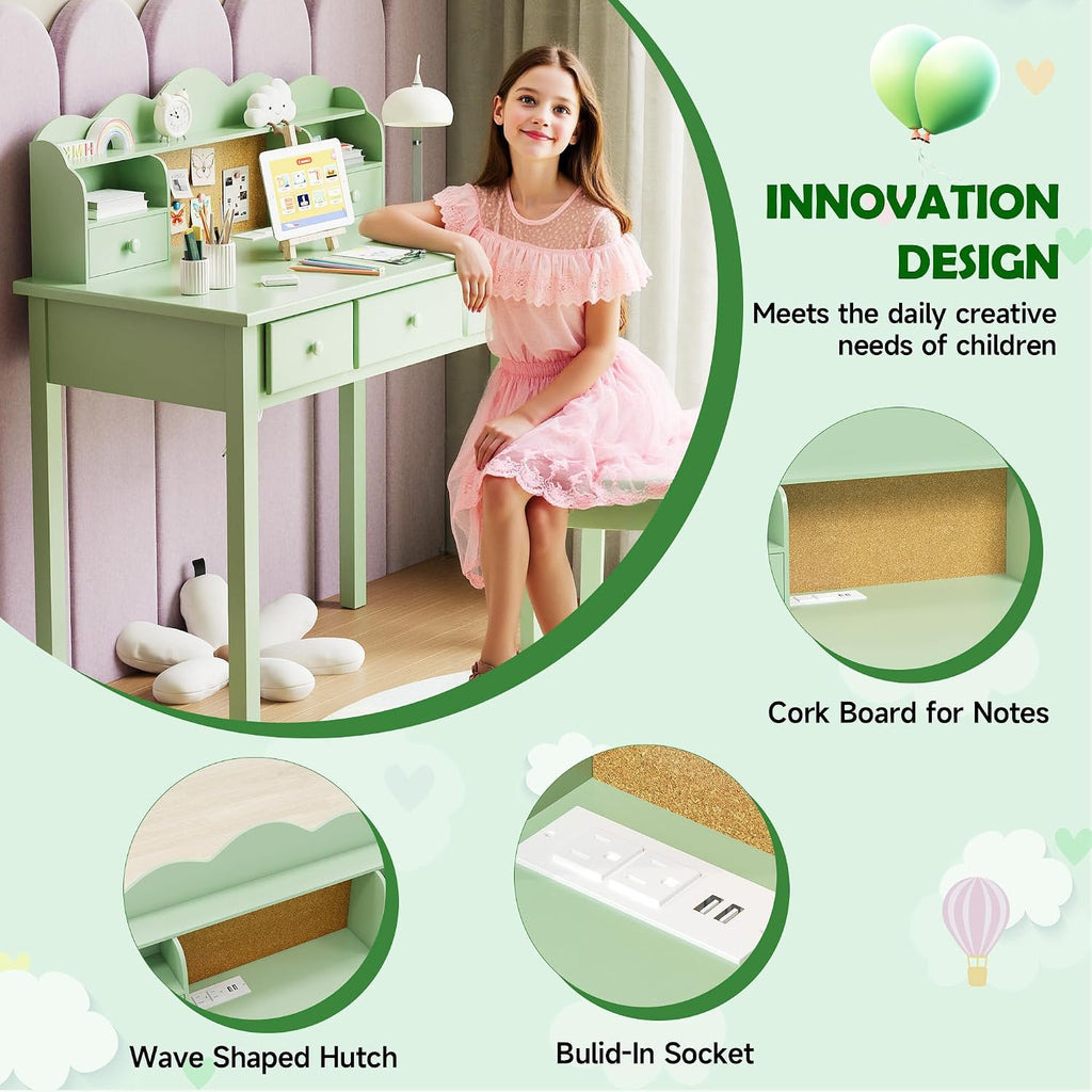 FUNKOCO Home Office Furniture Writing Desk, 36 Inch Computer Work Station with Detachable Hutch for Small Place, 5 Drawers(Candy Green)