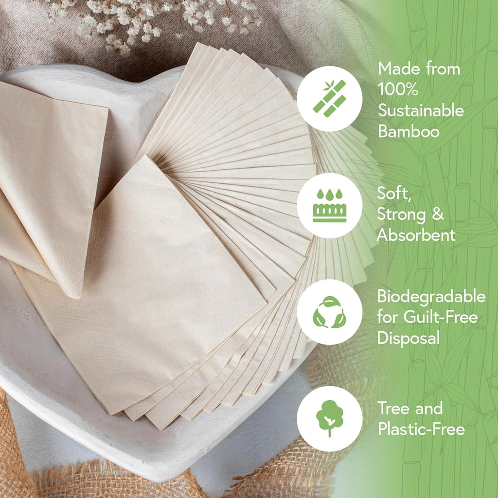 Jenvita Everyday 100% Bamboo Eco Friendly Napkins (3000-Pack) | All Natural Biodegradable Napkins for Lunch, Dinner, Events & Entertaining | 2-Ply FSC Certified | Bamboo Paper Towel | 6.5 x 6.5 Inch