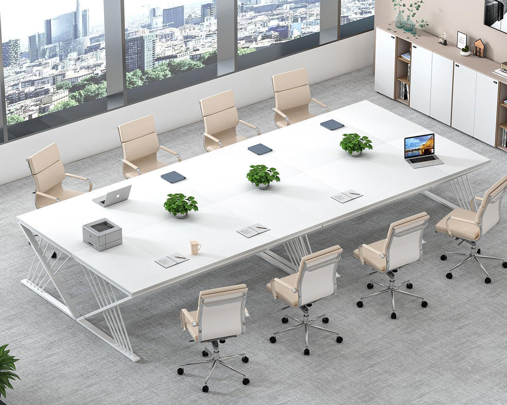 FOLUBAN 70.9' Modern Computer Desk with Z-Shaped Legs, Industrial Executive Home Office Desk for 2 Person, Large Writing Study Table for Bedroom, Gaming Workstation, White