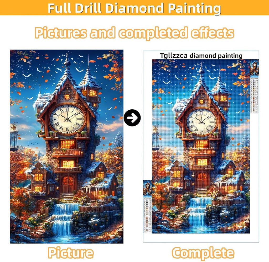 Diamond Art Kits for Adults Clock Diamond Painting Kits, 5D DIY Round Landscape Full Drill Dimond Art Paintings Crystal Crafts for Adults for Gift Home Wall Decor, Large Size 40 x 80 Inch, Model555