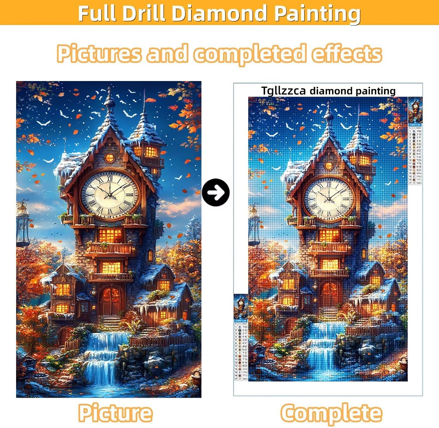Diamond Art Kits for Adults Clock Diamond Painting Kits, 5D DIY Round Landscape Full Drill Dimond Art Paintings Crystal Crafts for Adults for Gift Home Wall Decor, Large Size 40 x 80 Inch, Model555