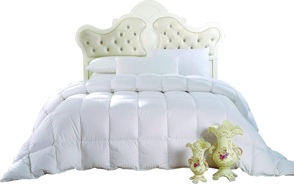Royal Hotel Bedding Down Comforter, Hypoallergenic Down Comforters, Light and Buffy, 100% Cotton Striped Shell, Medium Warmth, Duvet Insert, King/California King