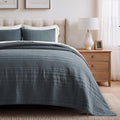 EVERGRACEHOME 100% Cotton Modern Lines Quilt Set Oversized King, Pre-Washed Soft Striped Coverlet Bedspread, 3 Piece Lightweight Bedding Set for All Season, with 2 Pillow Shams, Midnight Blue
