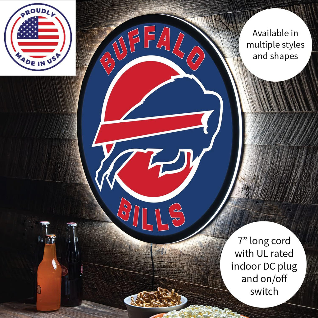 Team Sports America Evergreen NFL Buffalo Bills | Ultra-Thin LED Light Wall Sign Decor | 23 Inch Round | Made in the USA
