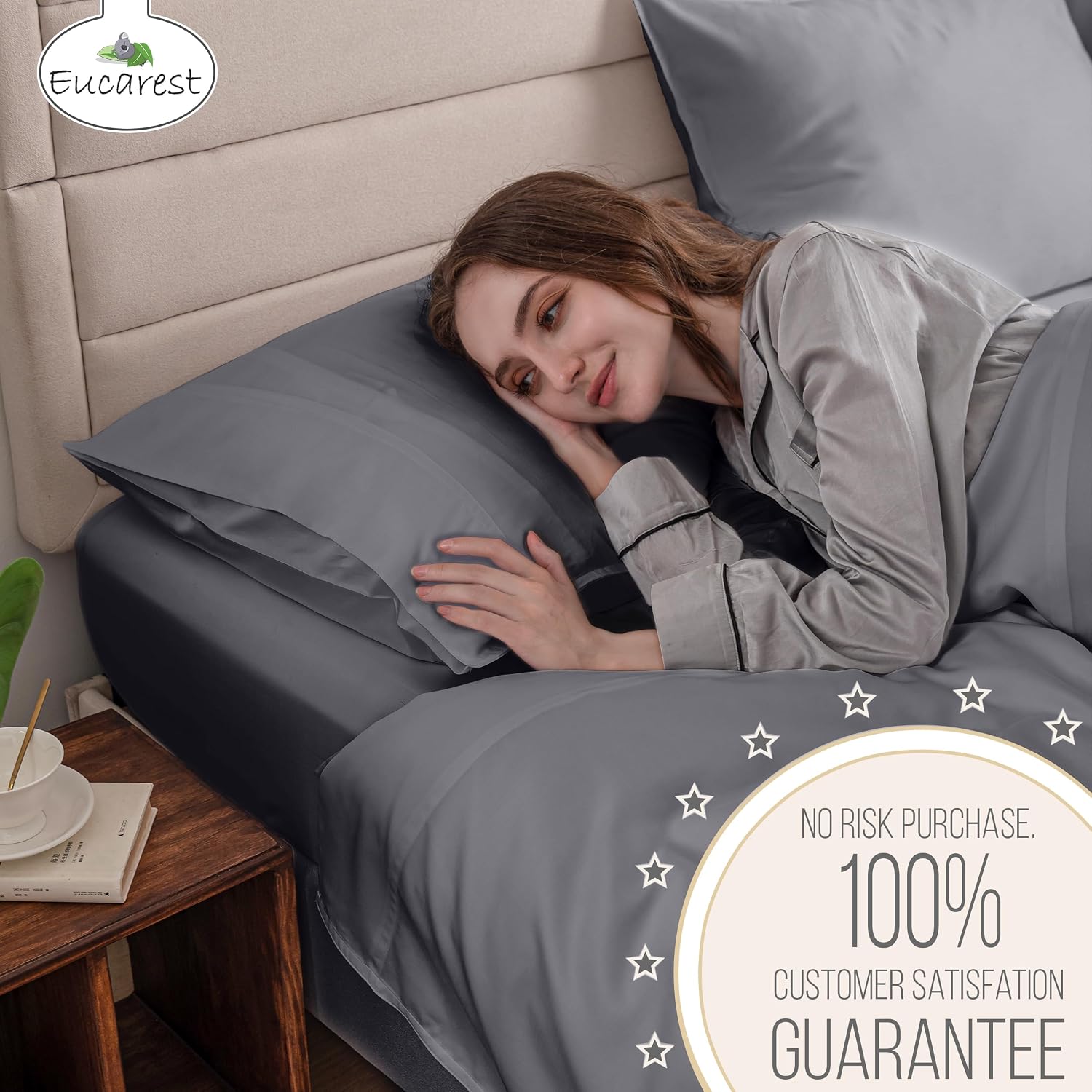 100% Eucalyptus Tencel Bed Sheet Set | Queen Size | Organic | Ultra Soft | Cooling for Hot Sleepers | Hypoallergenic | Thermal Regulating | Deep Pocket | Fits 18' Mattress - Storm Gray