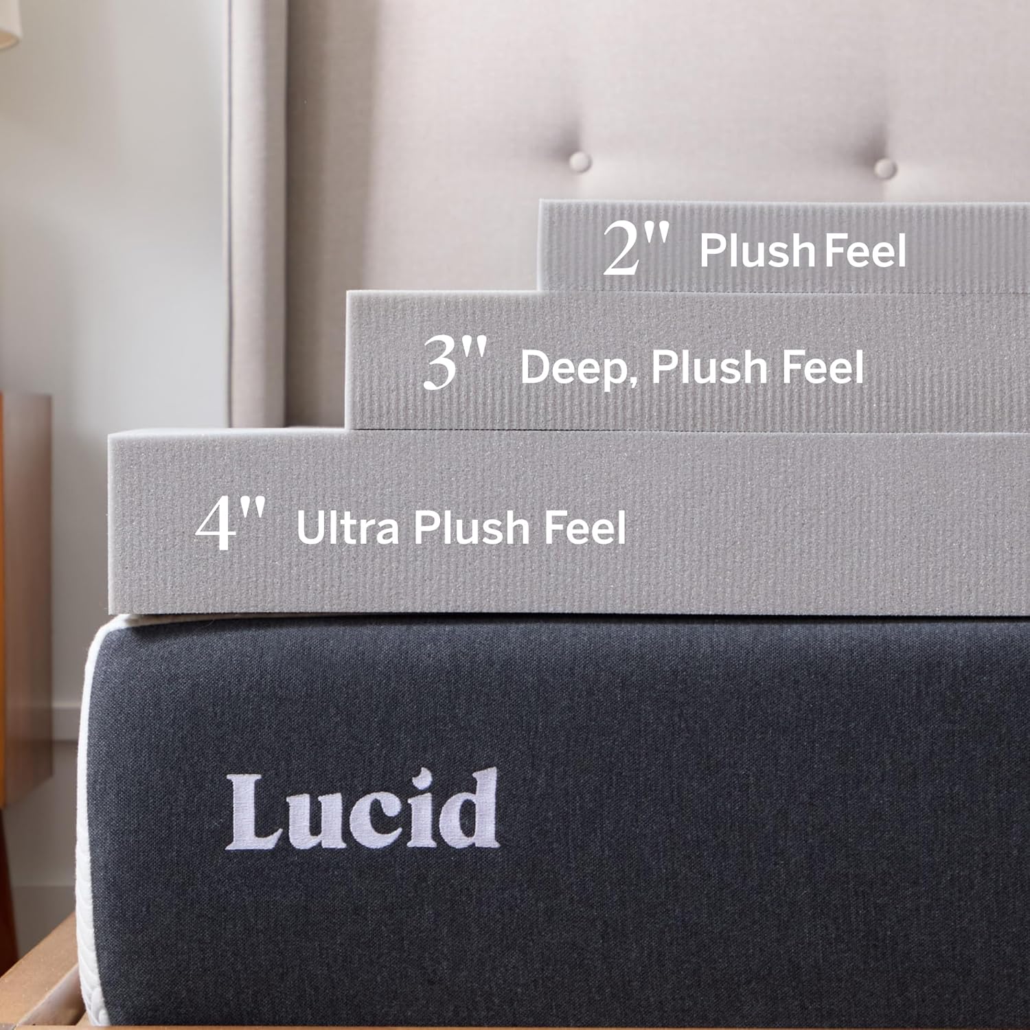 Lucid 4 Inch Bamboo Charcoal Infused Memory Foam Mattress Topper - Full Size – Moisture and Odor Control - Ventilated - Ultra Plush Feel, Pressure-Relief Bed Topper – CertiPur Certified
